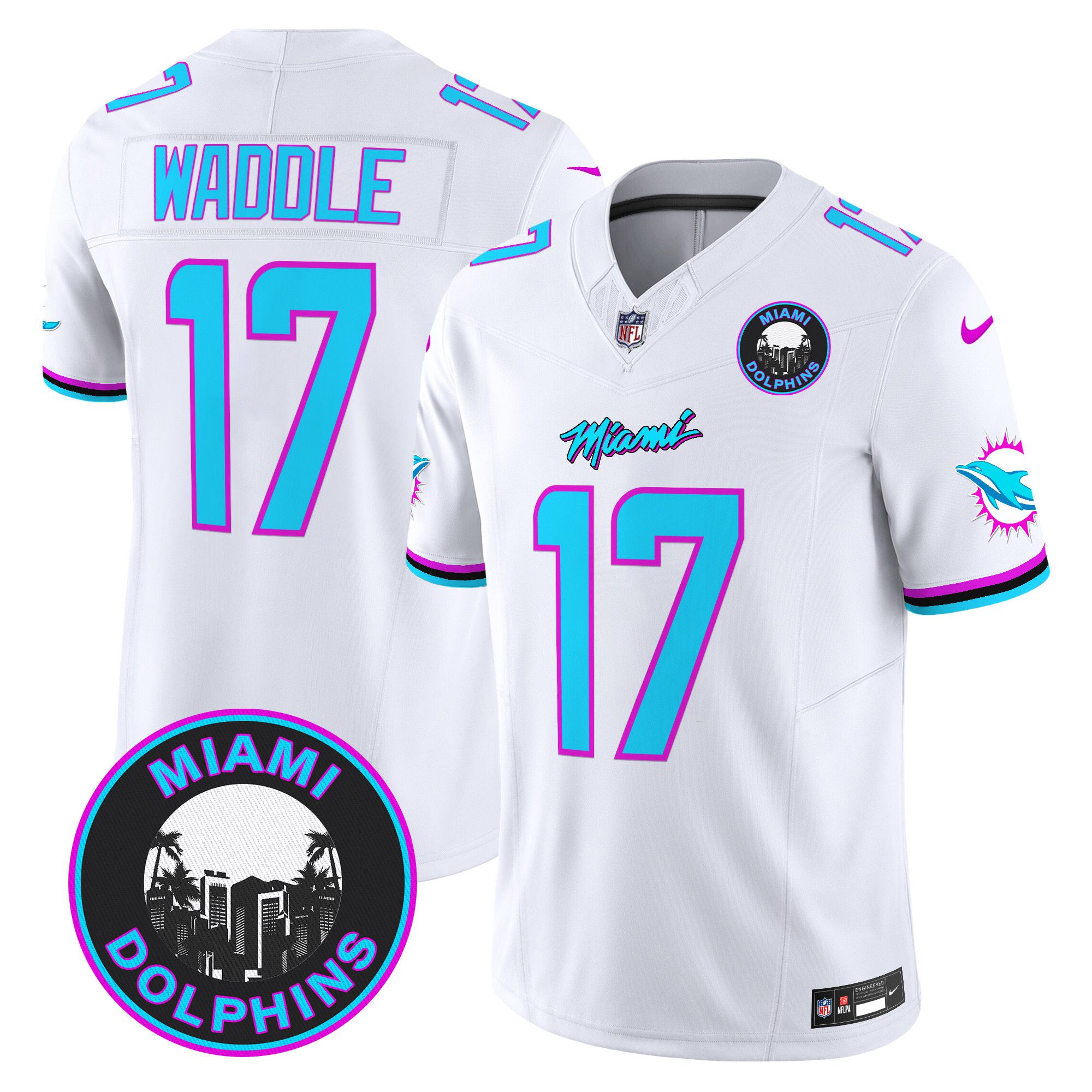 Men Miami Dolphins #17 Waddle White 2024 Nike Vapor Limited NFL Jersey
